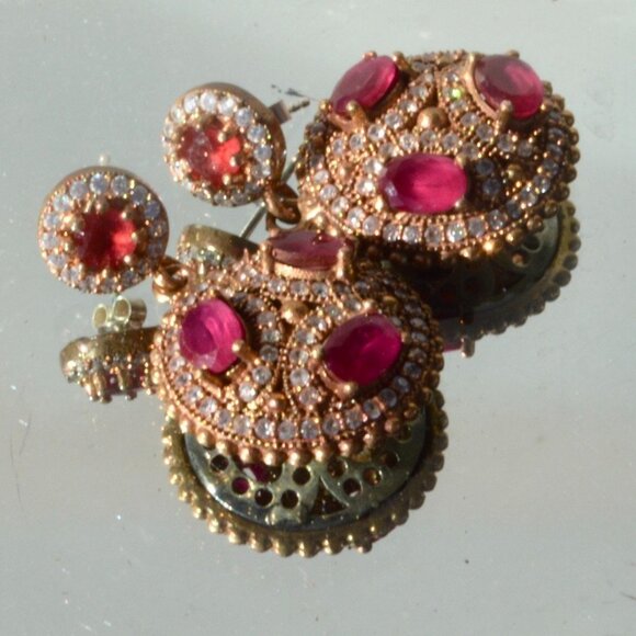 Genuine Ruby Sapphire Sterling Silver Earrings 925 - Picture 6 of 11